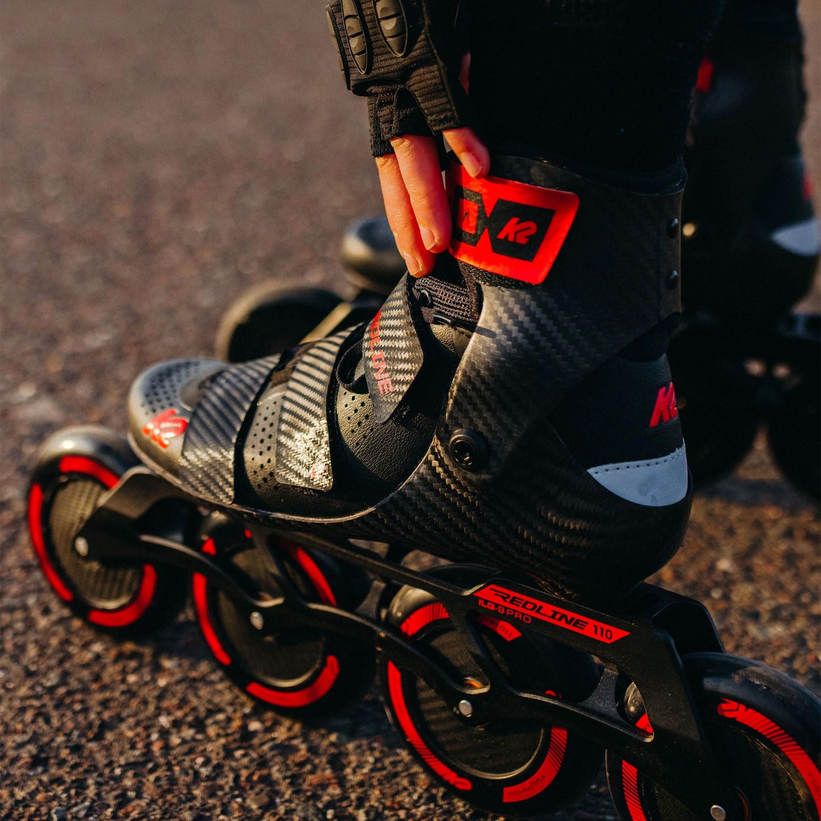 k2-redline-110-inline-skate-2025-black-red-marathon-speed-skate image 2