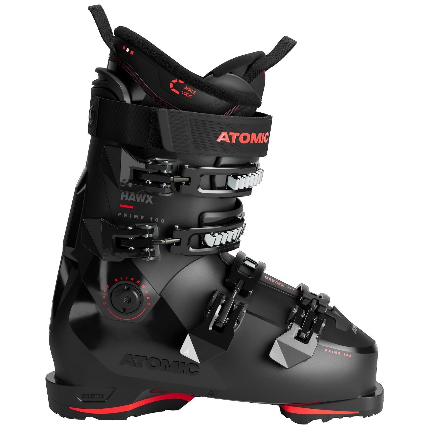 atomic-hawx-prime-100-gw-skischuh-2025-black-red-100-mm-leisten image 1