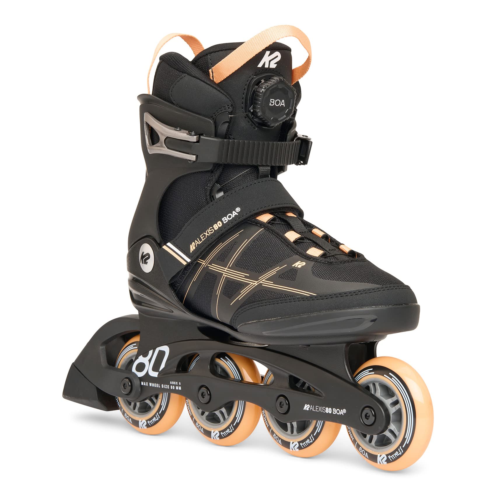 k2-alexis-80-boa-inline-skates-2025-black-peach-damen-boa-fit-system image 1