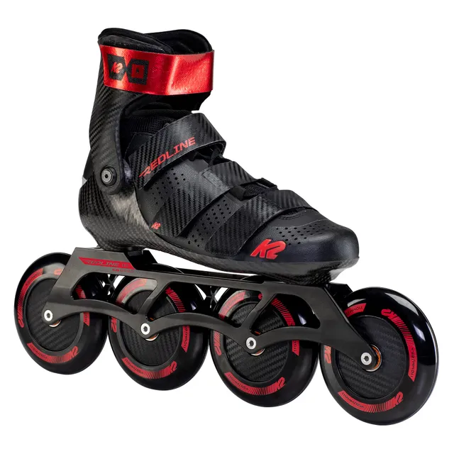 k2-redline-110-inline-skate-2025-black-red-marathon-speed-skate image 1