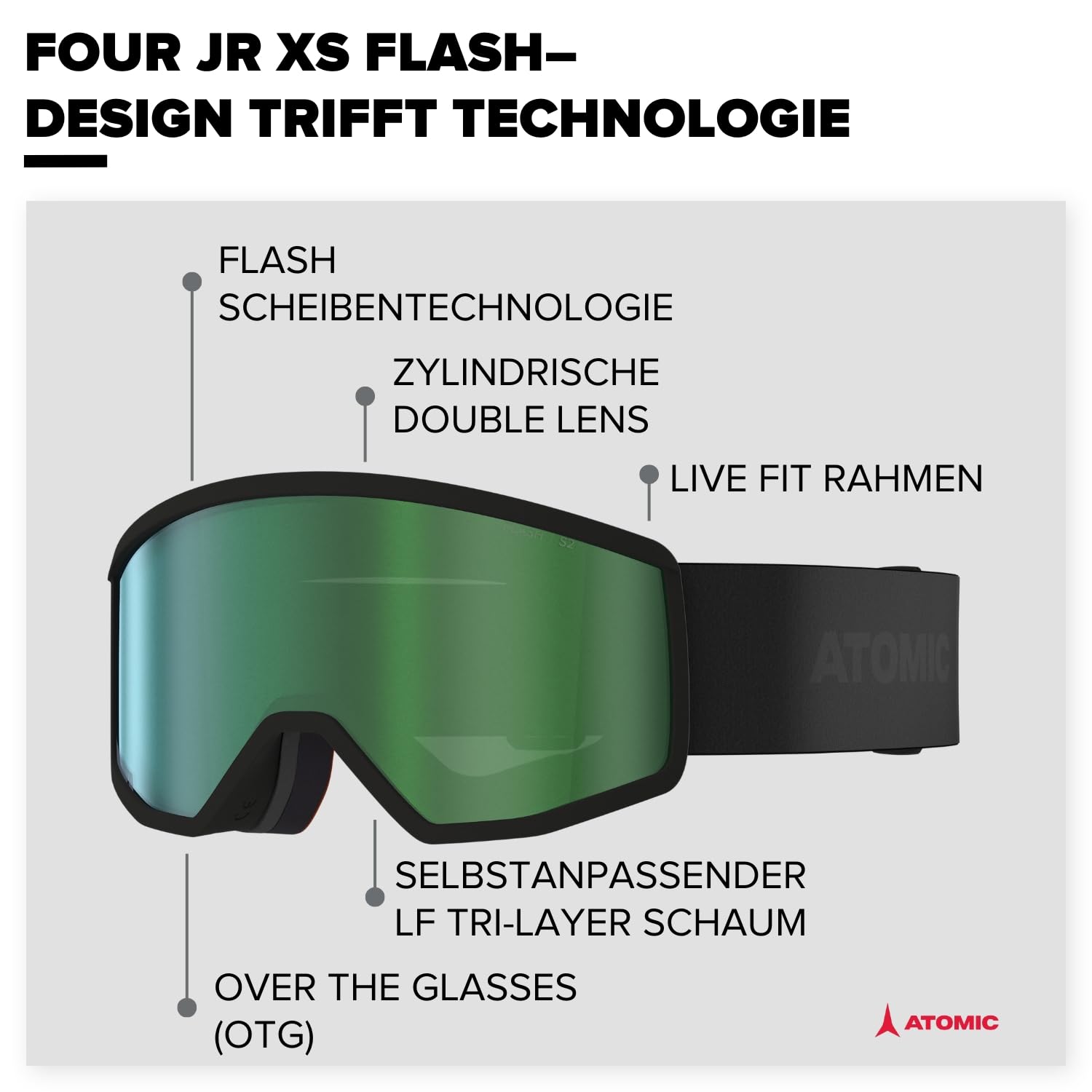 atomic-four-jr-xs-flash-kinder-skibrille-otg-lite-zylindrisch image 2